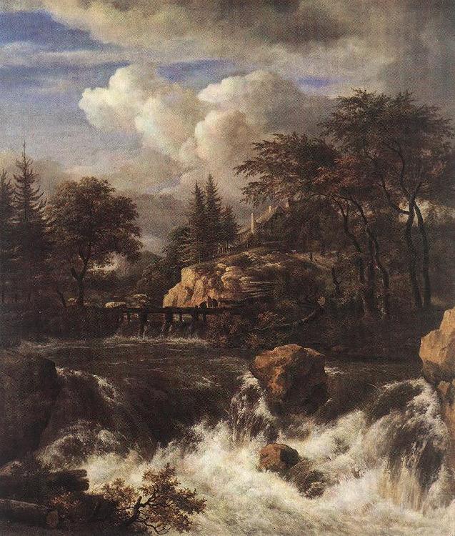 RUISDAEL, Jacob Isaackszon van Waterfall by a Church af oil painting picture